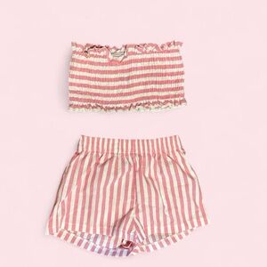 Cute bubblegum pink and white striped shorts and crop top set xs